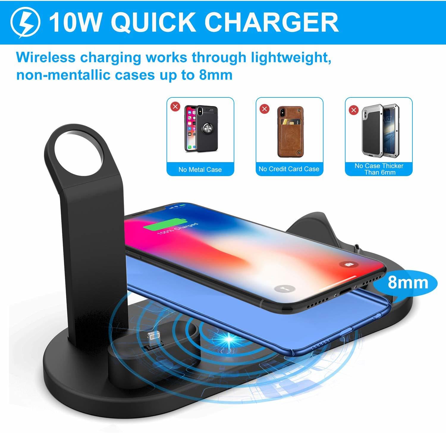 Three-in-One Rotatable Charging Dock with Wireless Charging for iPhone - Black image
