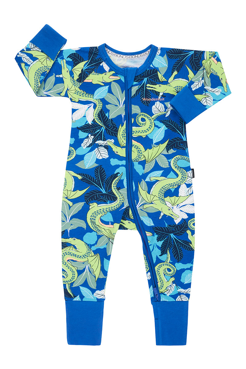 Bonds Zip Wondersuit Long Sleeve - Crocodragon Blue (12-18 Months) image