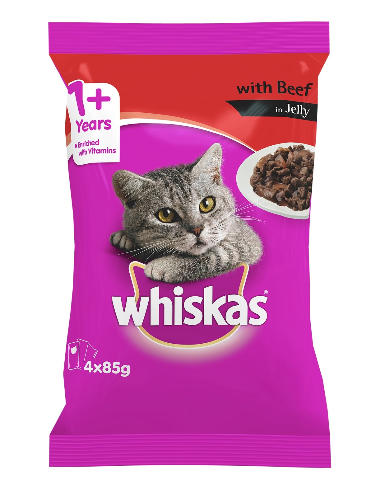Buy Whiskas With Beef in Jelly (85g x 4) at Mighty Ape NZ