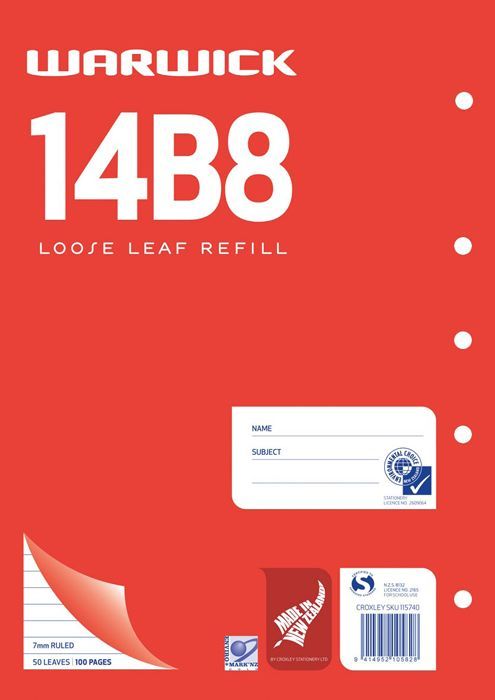Warwick 14B8 50lf 7mm Ruled Loose Leaf Refill image