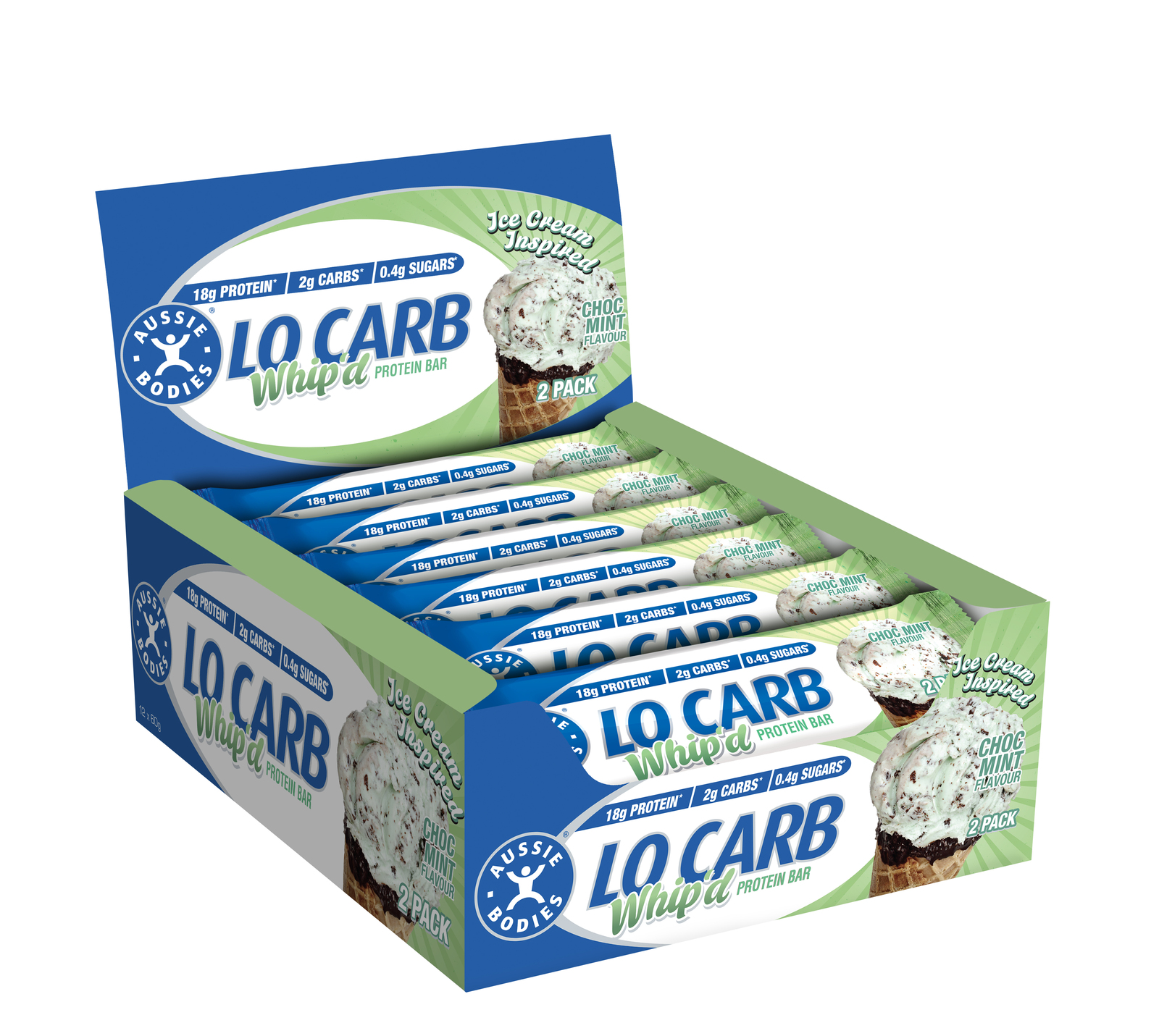 Aussie Bodies Lo Carb Whip’d Protein Bars - Choc Mint (12x60g) image
