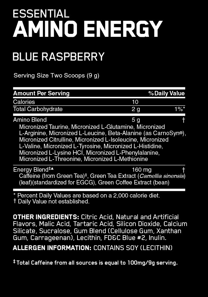 Optimum Nutrition Amino Energy Drink - Blue Raspberry (30 Serves) image