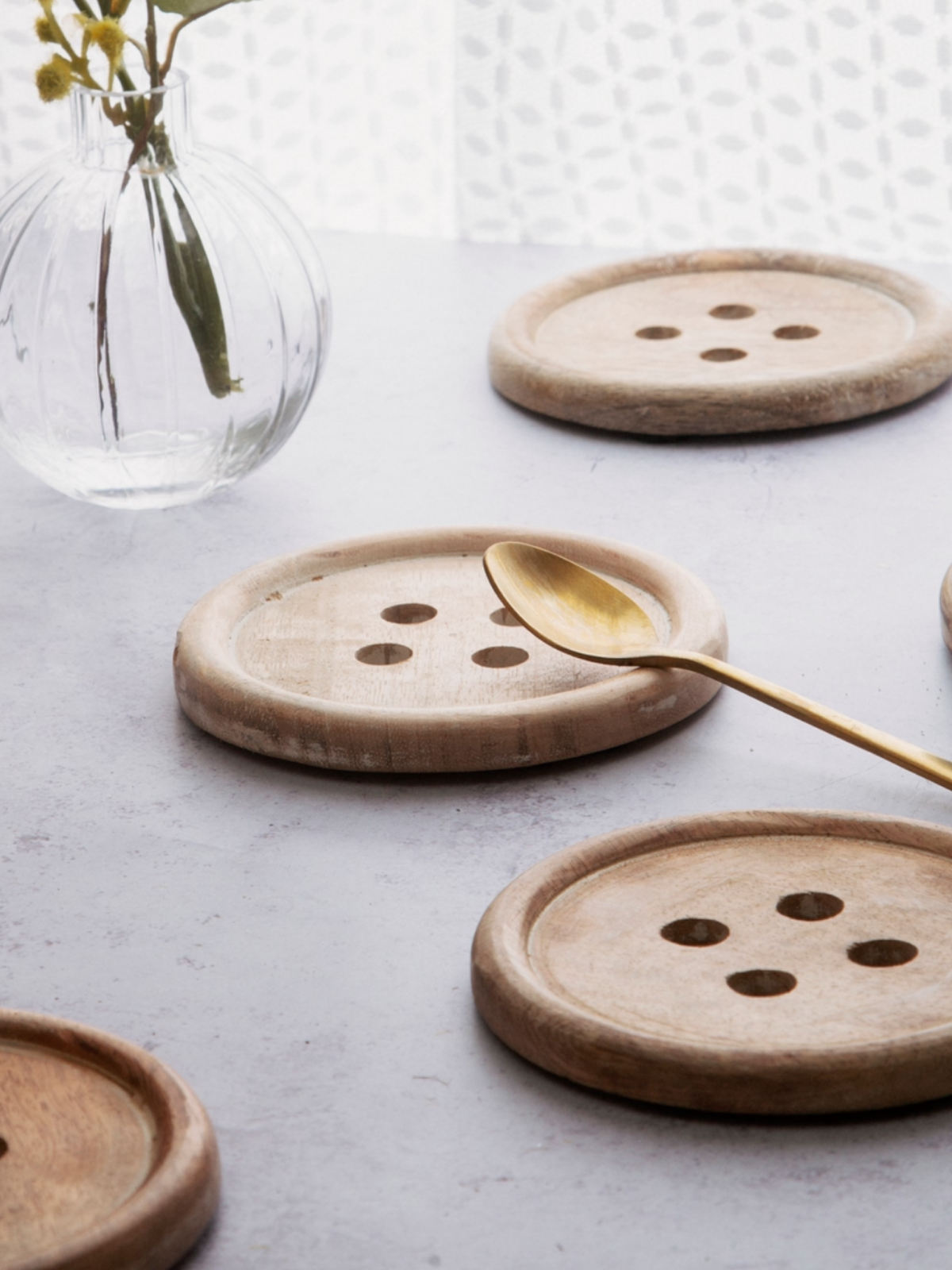 Wooden Button Coaster Set (6 pc) image