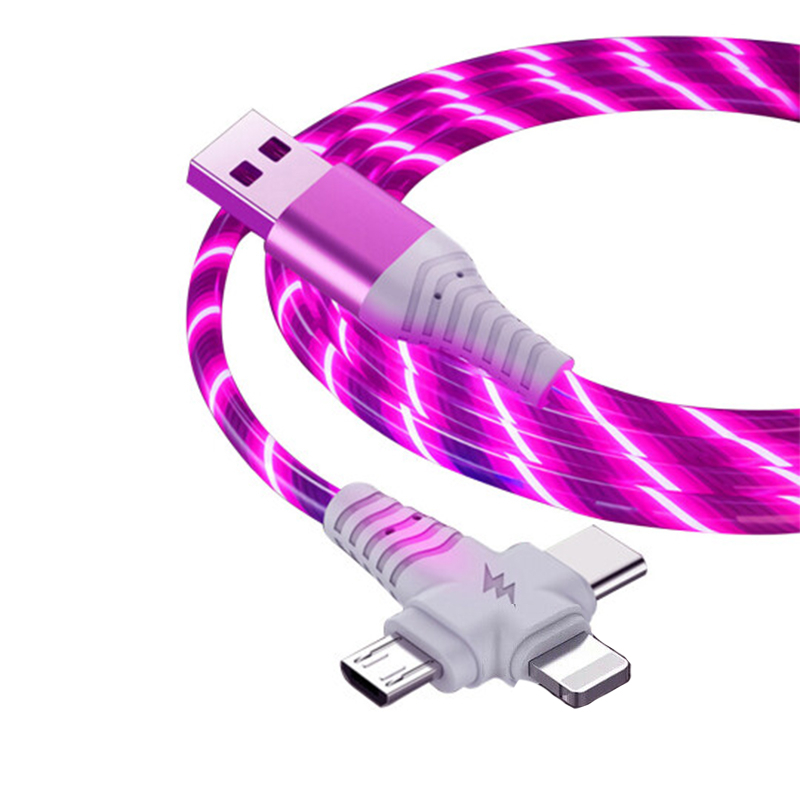 3-in-1 Illuminated Charging Cable - Red/Pink (1m)