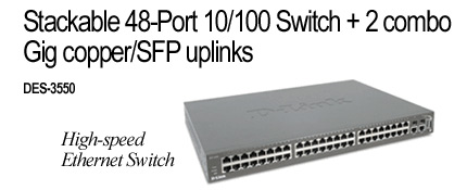 D-Link Stackable 48-Port 10/100 Switch +2combo Gig copper/SFP uplinks image