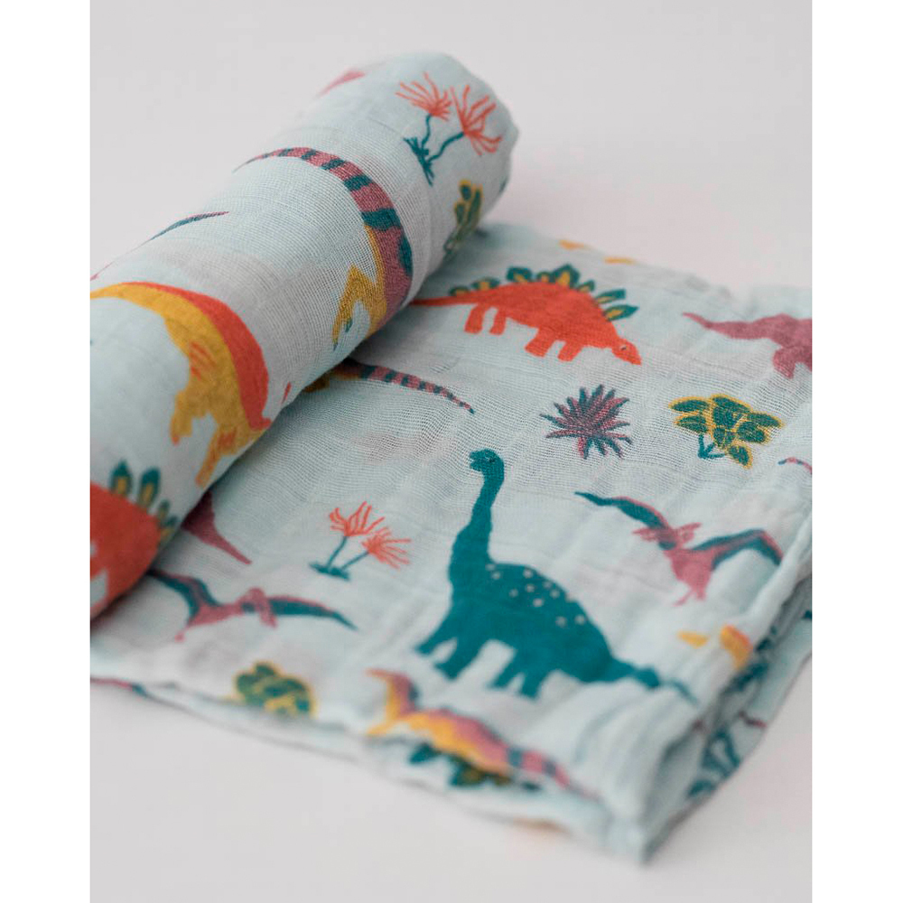 Little Unicorn: Cotton Muslin Swaddle - Embroidosaurus (Single)