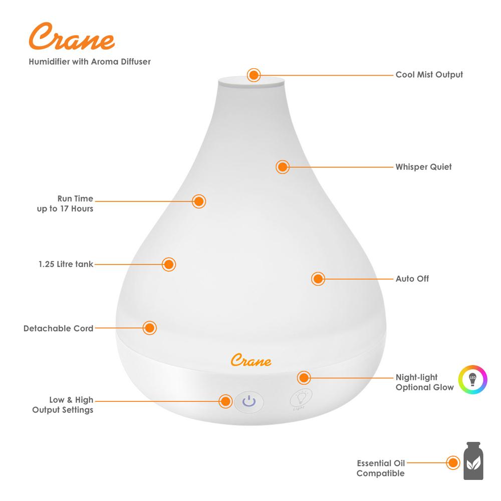 Crane: Cool Mist Humidifier & Aroma Diffuser - White image