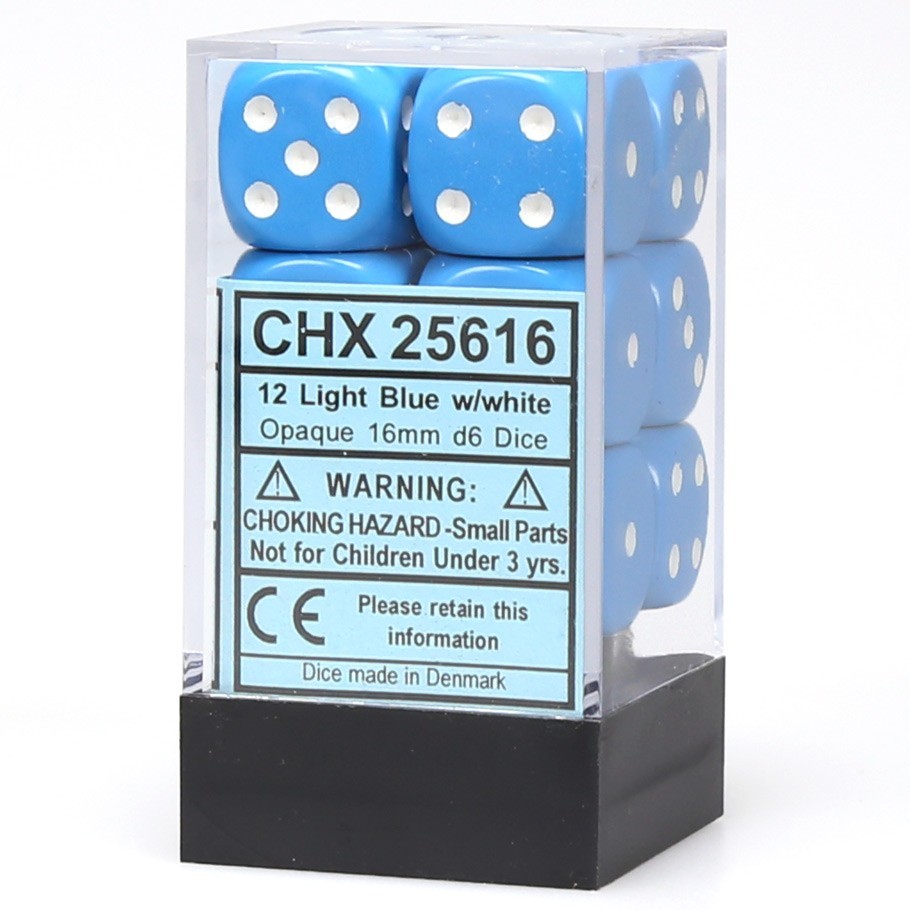 Chessex: D6 Opaque Cube Set (16mm) - Light Blue/White image