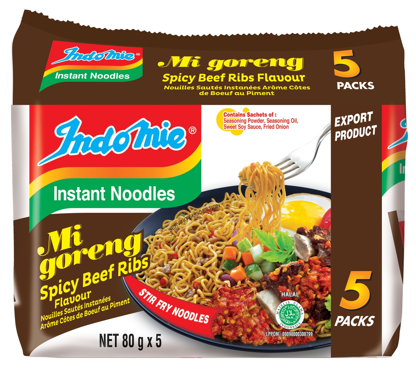 Indomie Spicy Beef Ribs Noodles 80g (5 Pack)