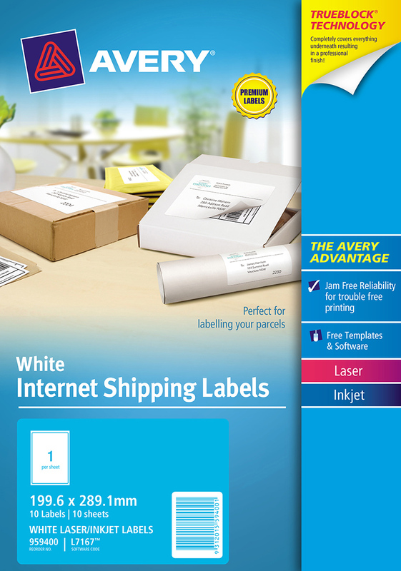 Avery White Internet Shipping Labels 199.6mm x 289.1mm Pkt10