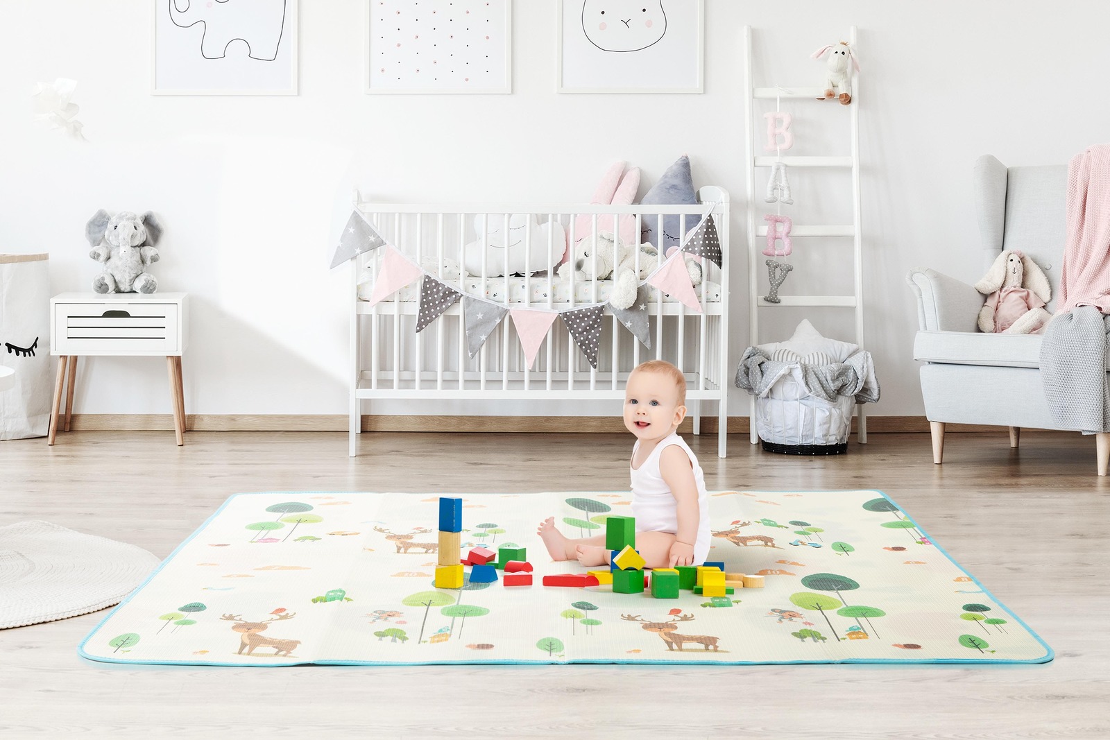 Buy Reversible 2m x 1.8m Baby Floor Play Mat Animals at Mighty Ape NZ