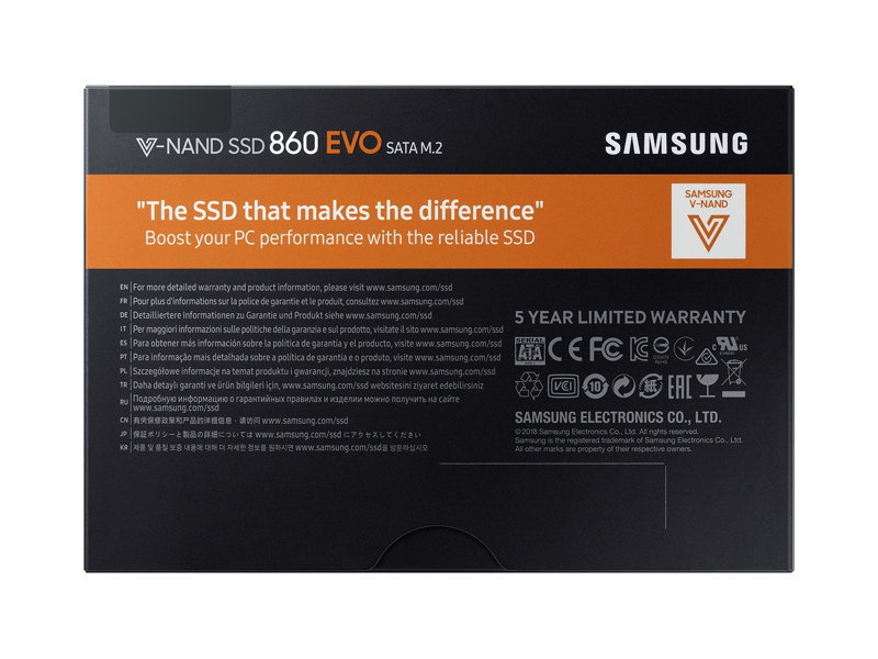 1TB Samsung 860 EVO V-NAND M.2 (2280) SSD SATA III 6GB/s, R/W(Max) 550MB/s/520MB/s image