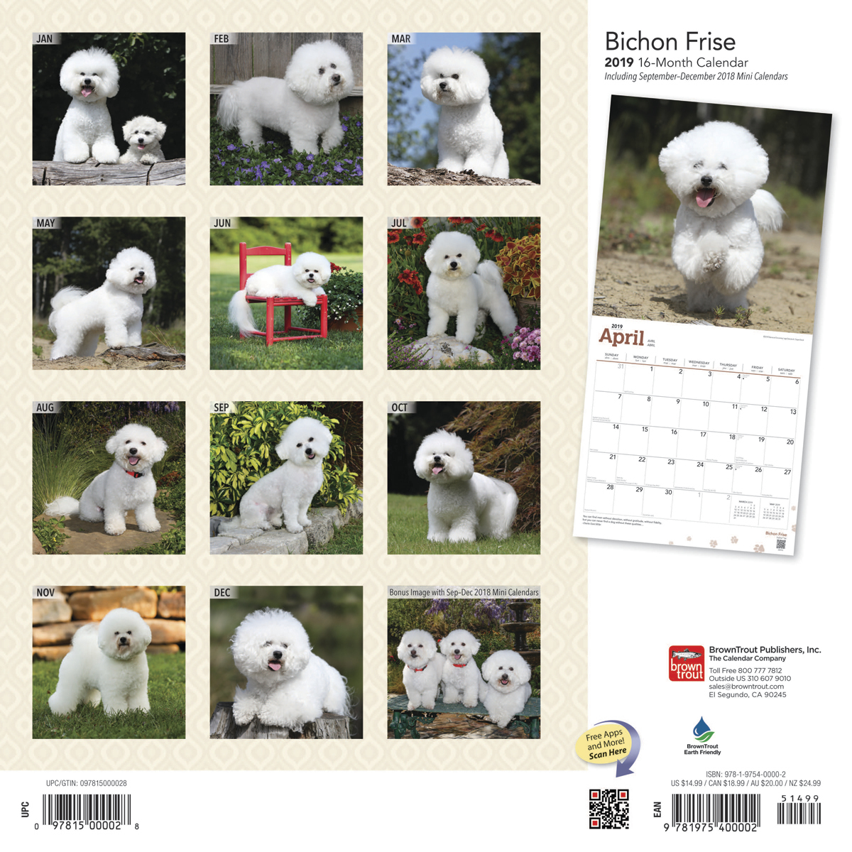 Bichon Frise 2019 Square Wall Calendar by Inc Browntrout Publishers image