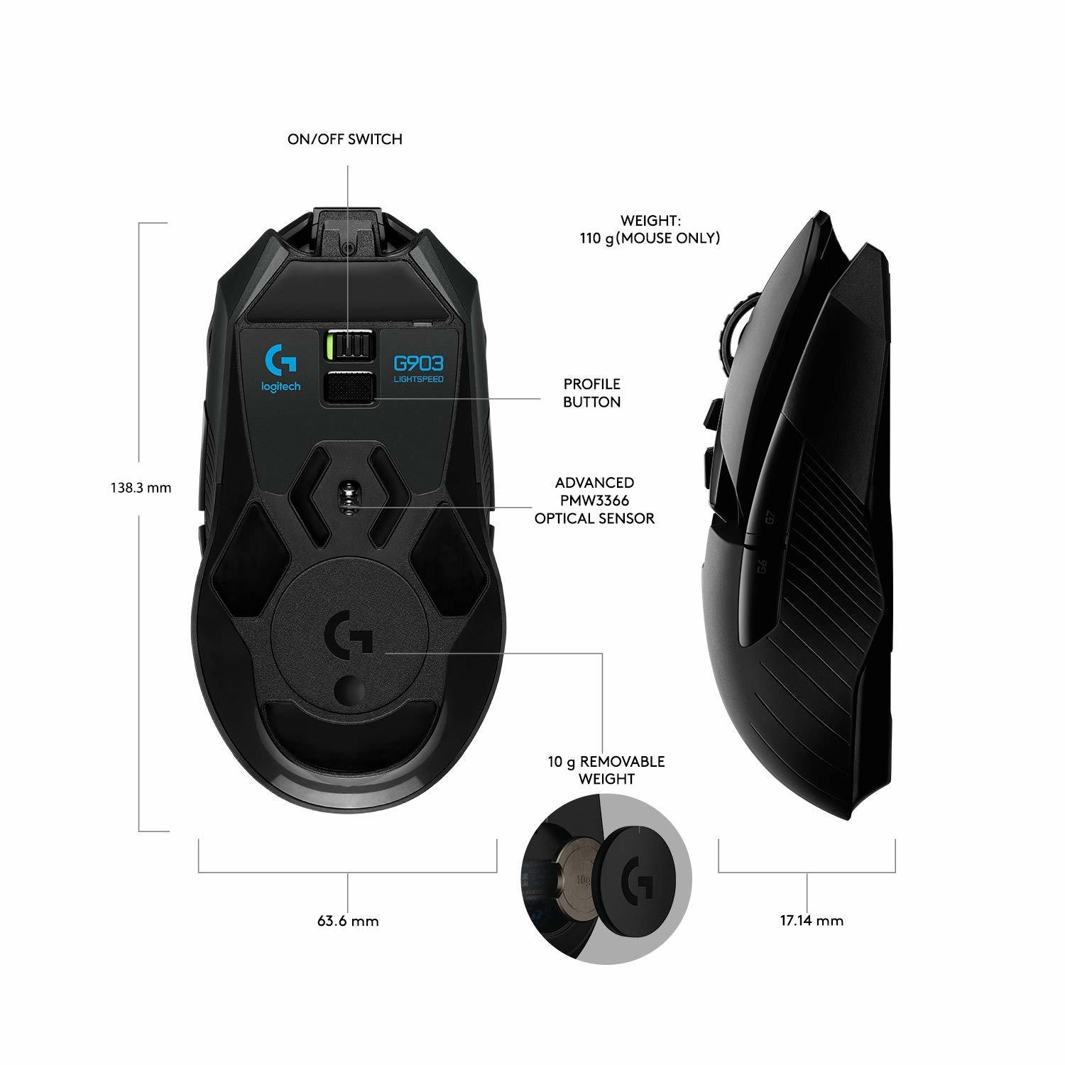 Logitech G903 HERO Lightspeed Wireless Gaming Mouse for PC image