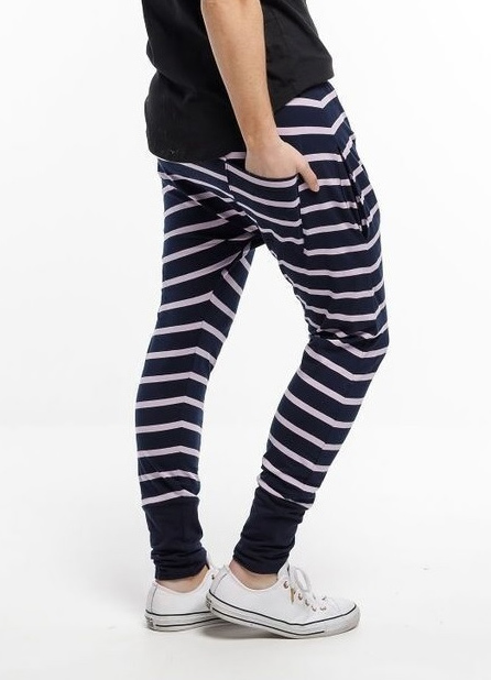 Home-Lee: Relaxer Pants - Navy And Purple Stripes - 8