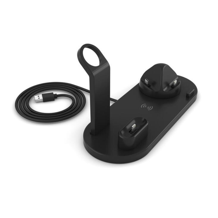 Three-in-One Rotatable Charging Dock with Wireless Charging for iPhone - Black image