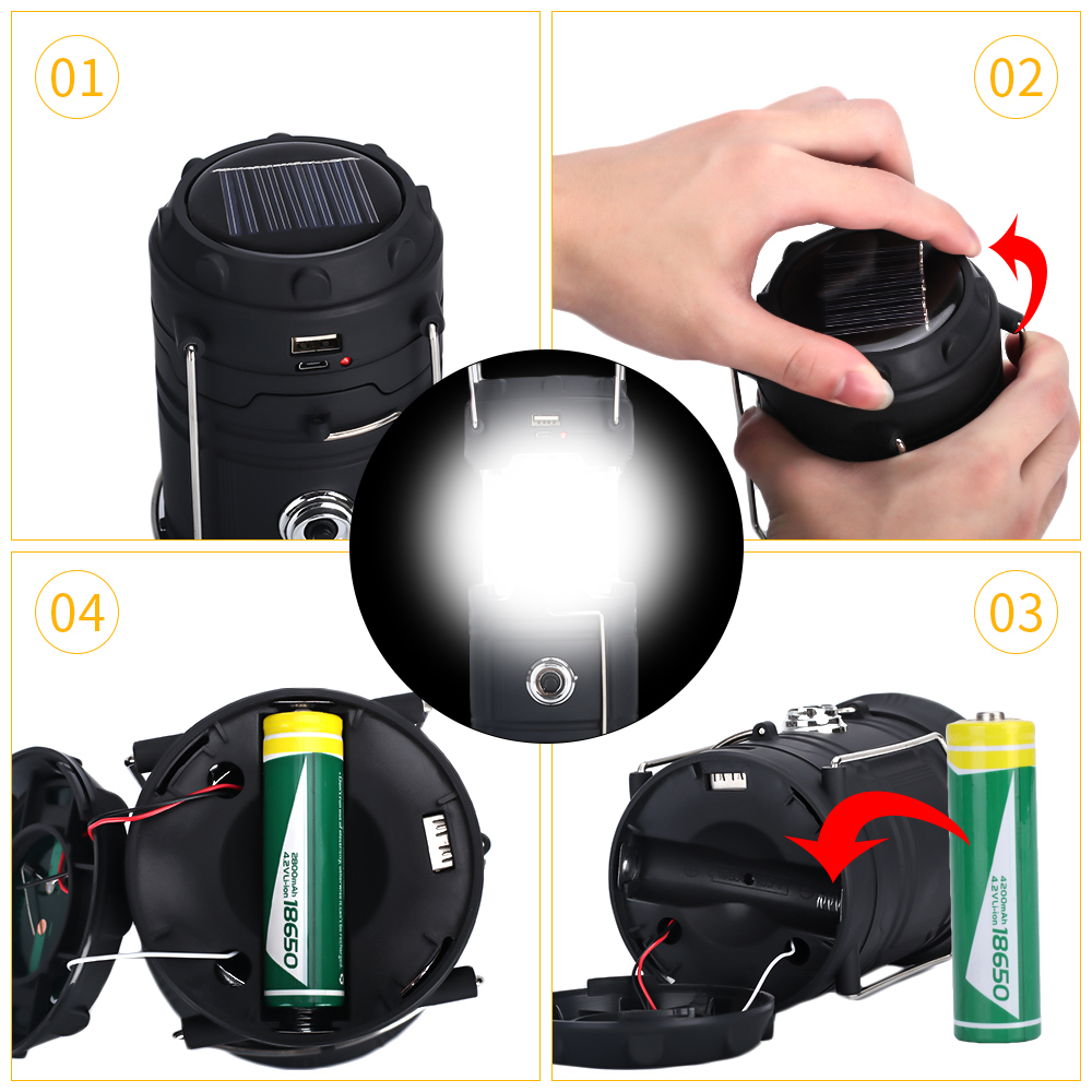 Outdoor Collapsible Portable LED Solar Charging Camping Lantern with USB image