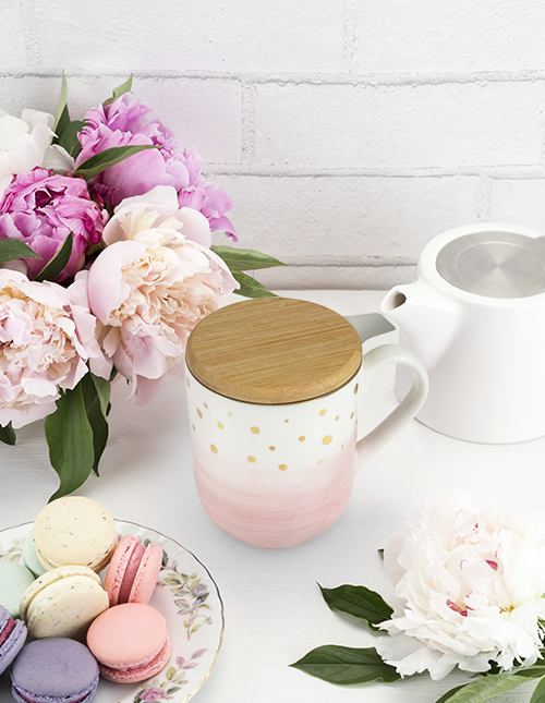 Casey Pink Ceramic Tea Mug & Infuser