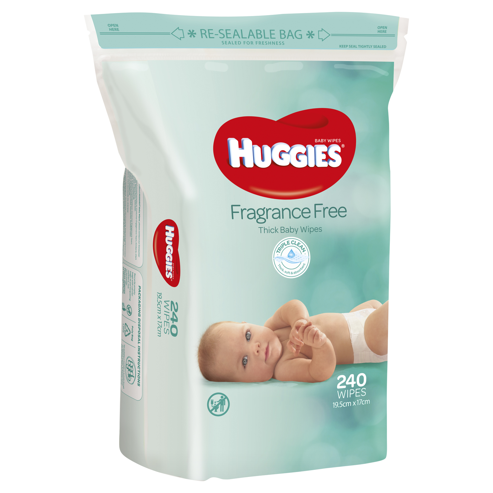 Huggies Baby Wipes - Unscented Wipes Jumbo Pack (240 Wipes) image