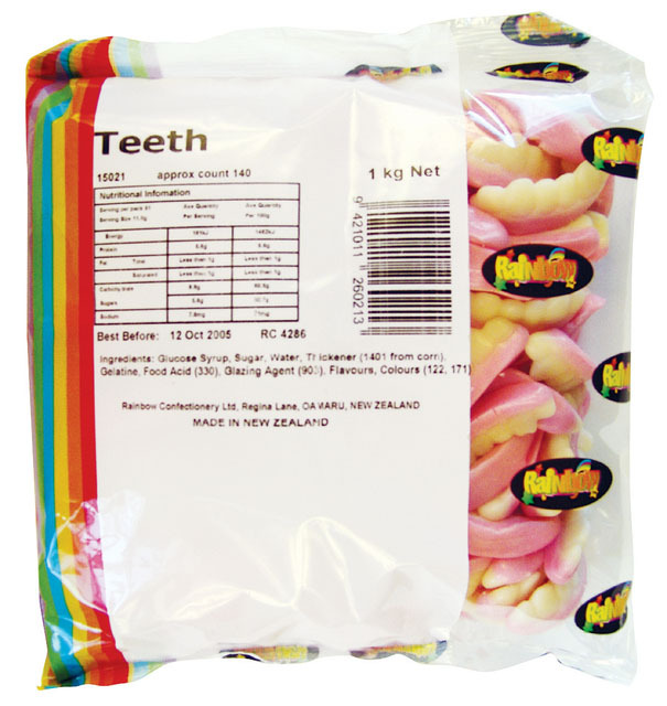 Rainbow Confectionery Teeth Lollies Bulk Bag 1kg image