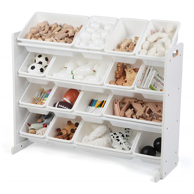 Buy Kids Shelf Storage with 12 Small & 4 Large White Bins White at