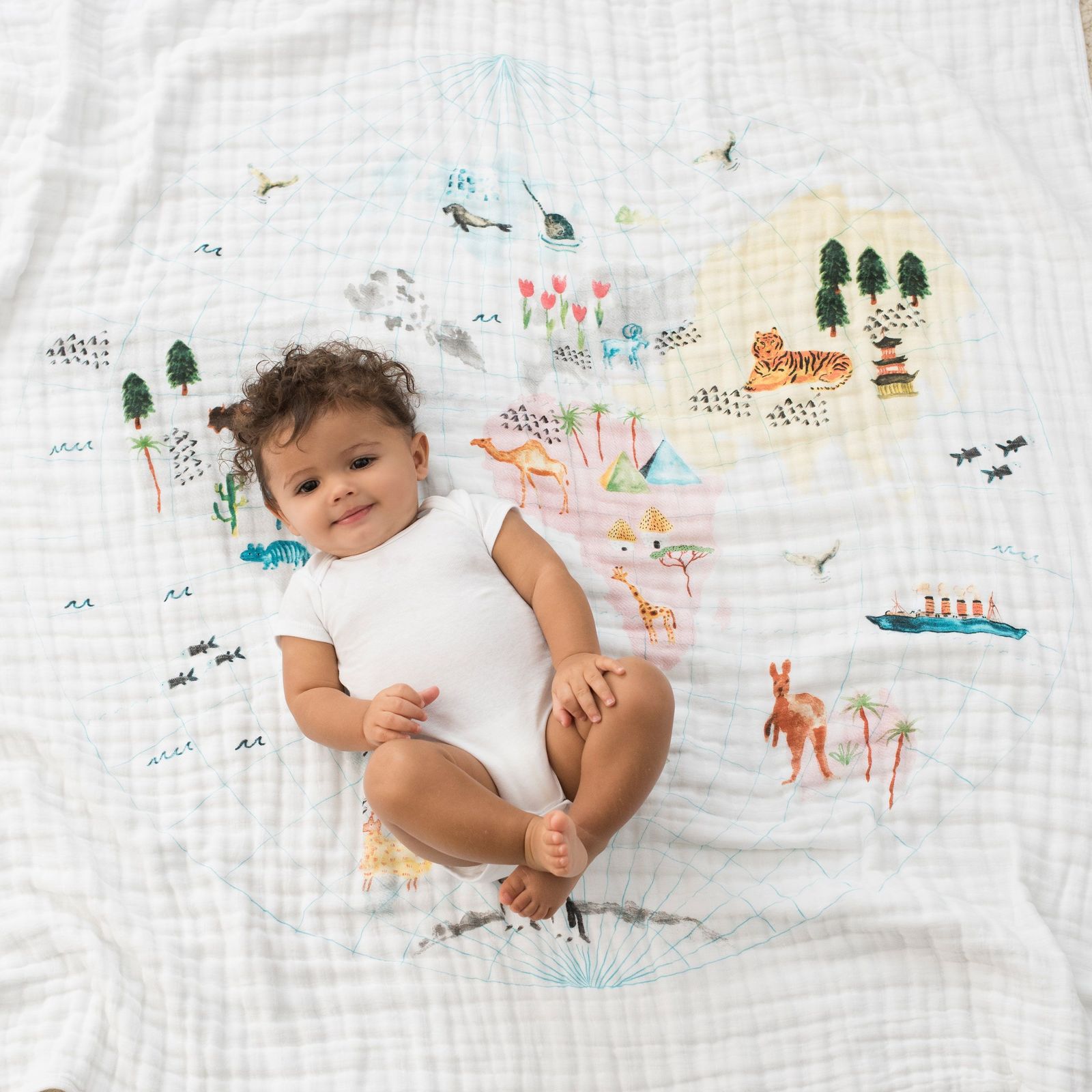 Aden + Anais: Classic Dream Blanket - Around The World - Engineered Map image