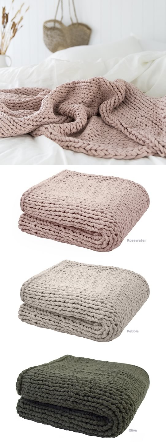 Bambury Chunky Knit Throw (Olive)