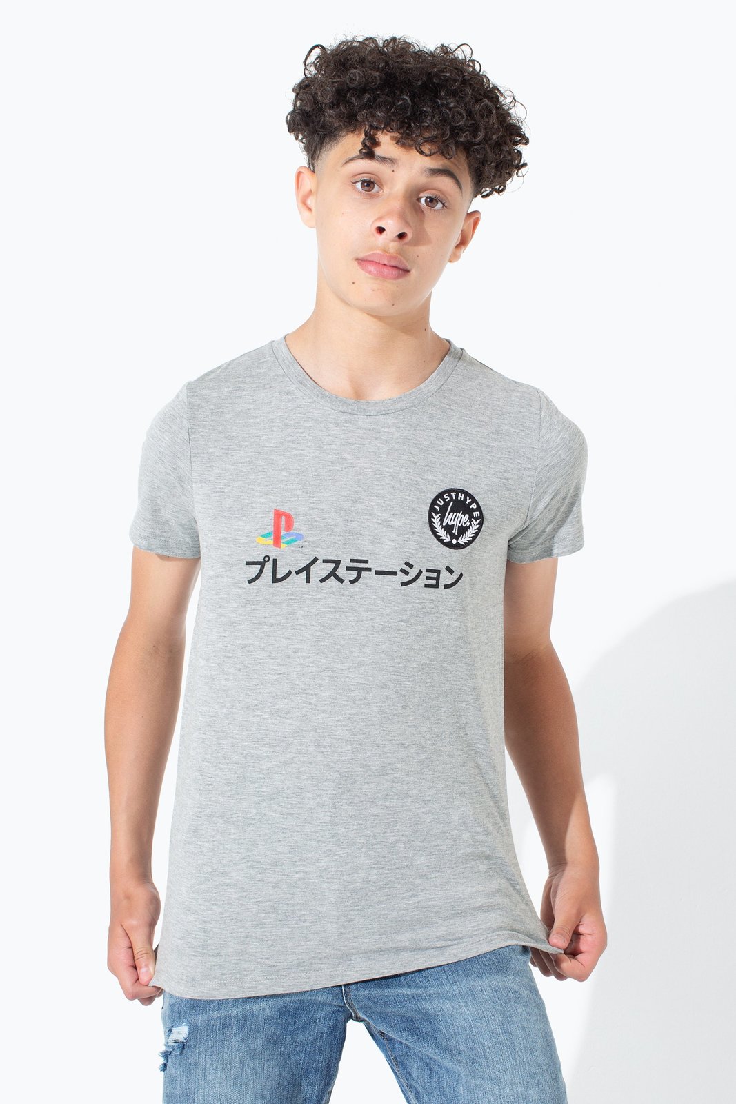 Just Hype: PlayStation Grey Dual Logo Kids T-Shirt - 7-8Y image