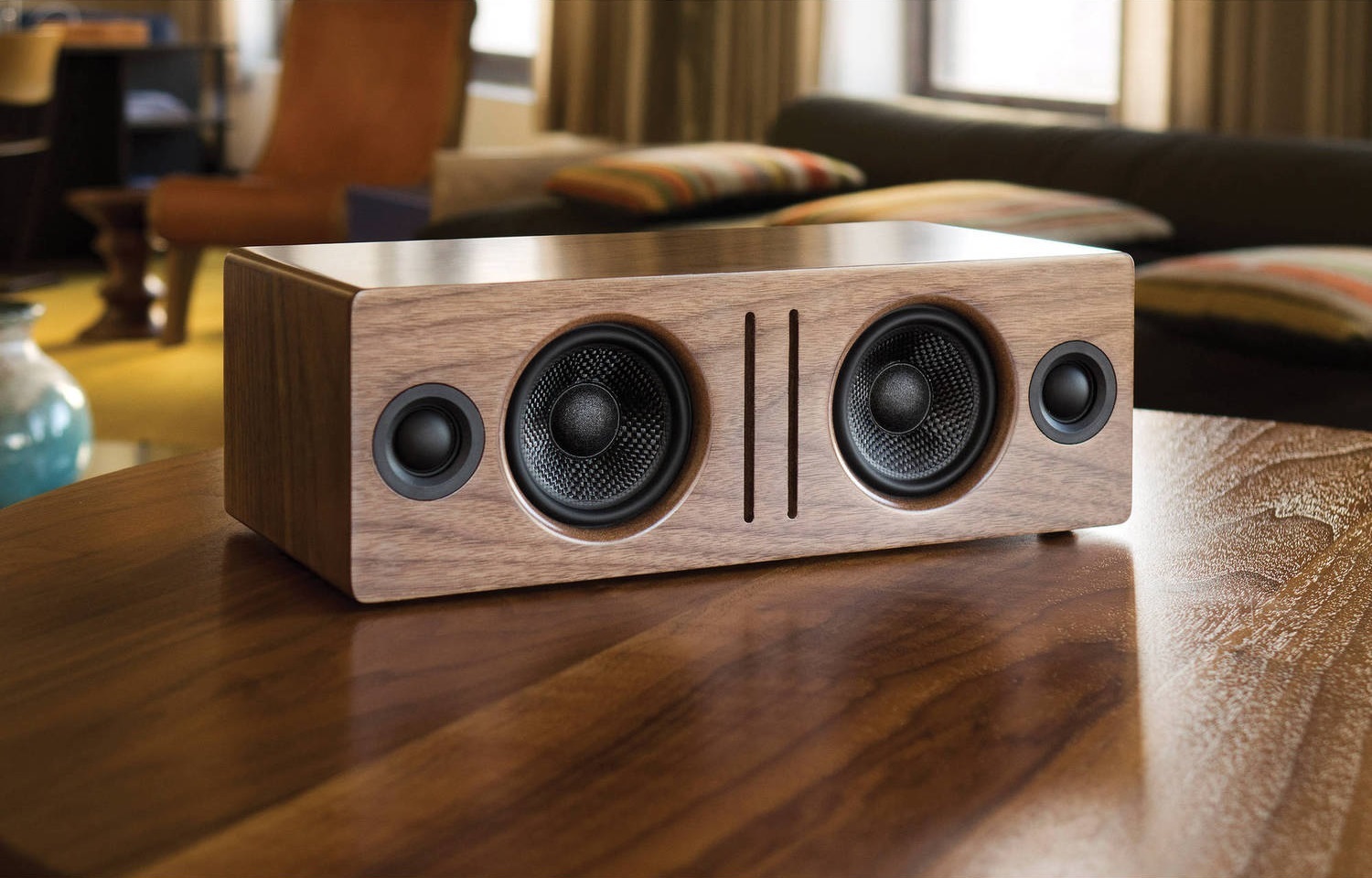 Audioengine B2 Wireless Bluetooth Speaker Home Music System, AUX Audio - Walnut