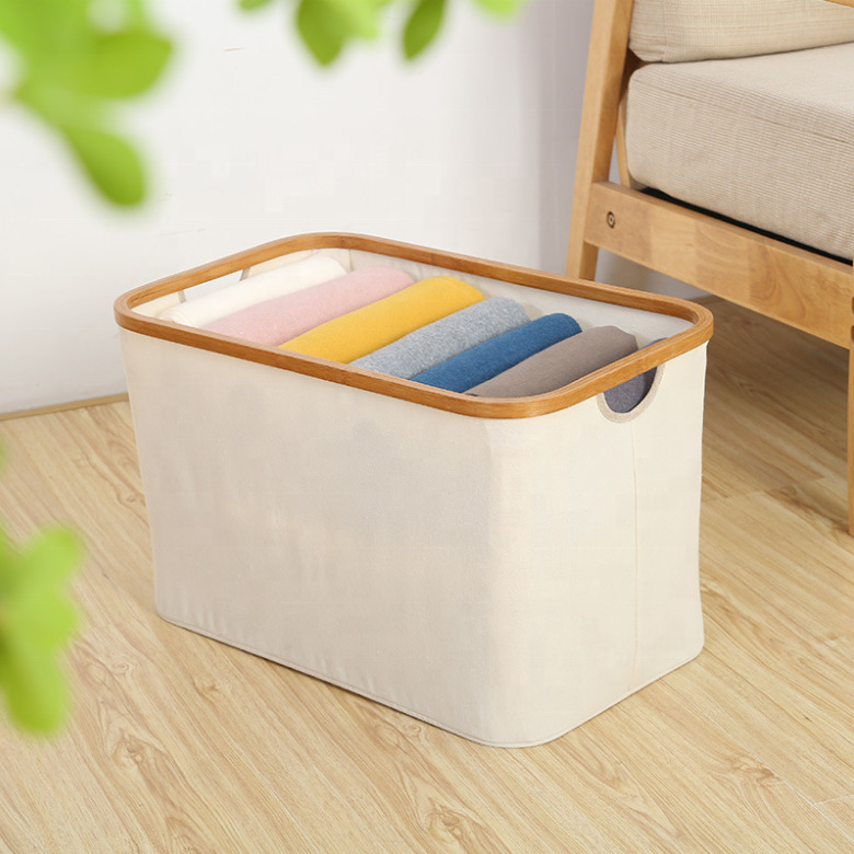 Bamboo Foldaway Storage Laundry Basket - Cream