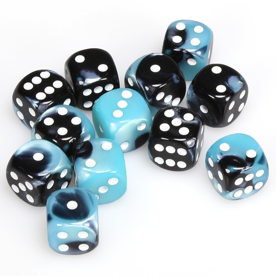 Chessex: D6 Gemini Cube Set (16mm) - Black Shell/White image