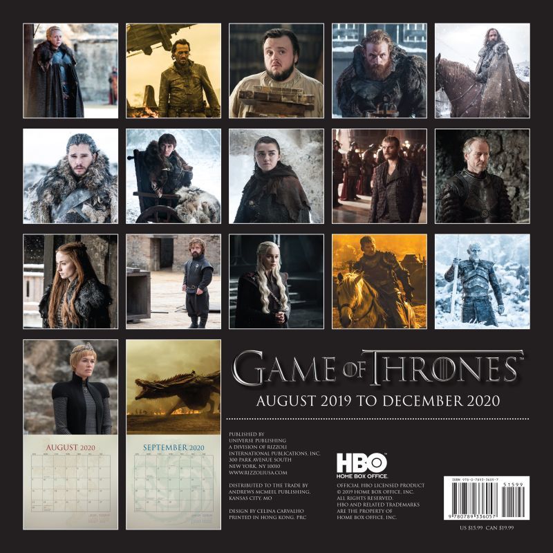 Game of Thrones 2019-2020 17-Month Square Wall Calendar