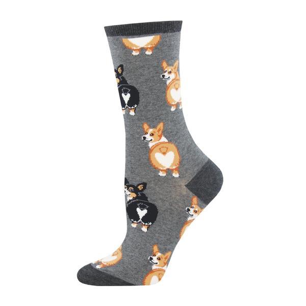 Socksmith: Women's Corgi Butt Crew Socks - Charcoal Heather