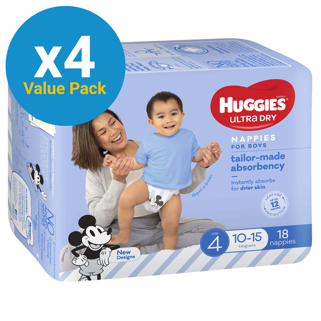 Buy Huggies Ultra Dry Toddler Boy Nappies Value Box Size 4 (72) at