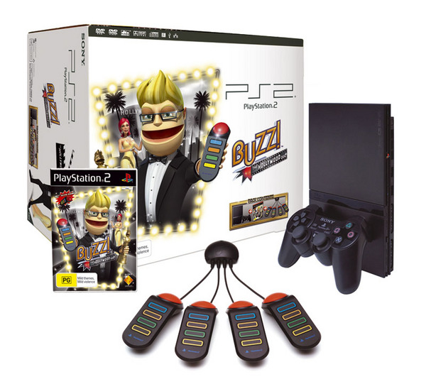 Playstation 2 Console with Buzz! Hollywood and Buzzers for PlayStation 2 image