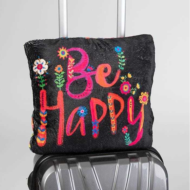 Natural Life Travel Blanket Pillow Be Happy at Mighty Ape NZ