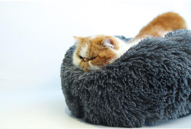 Ape Basics: Long Plush Warm Round Pet Bed - Dark Gray (Medium, 60cm)