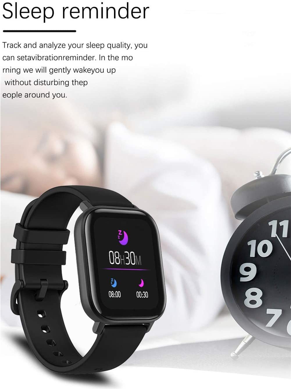 Smart Watch Fitness Tracker with Heart Rate Monitor - Black image