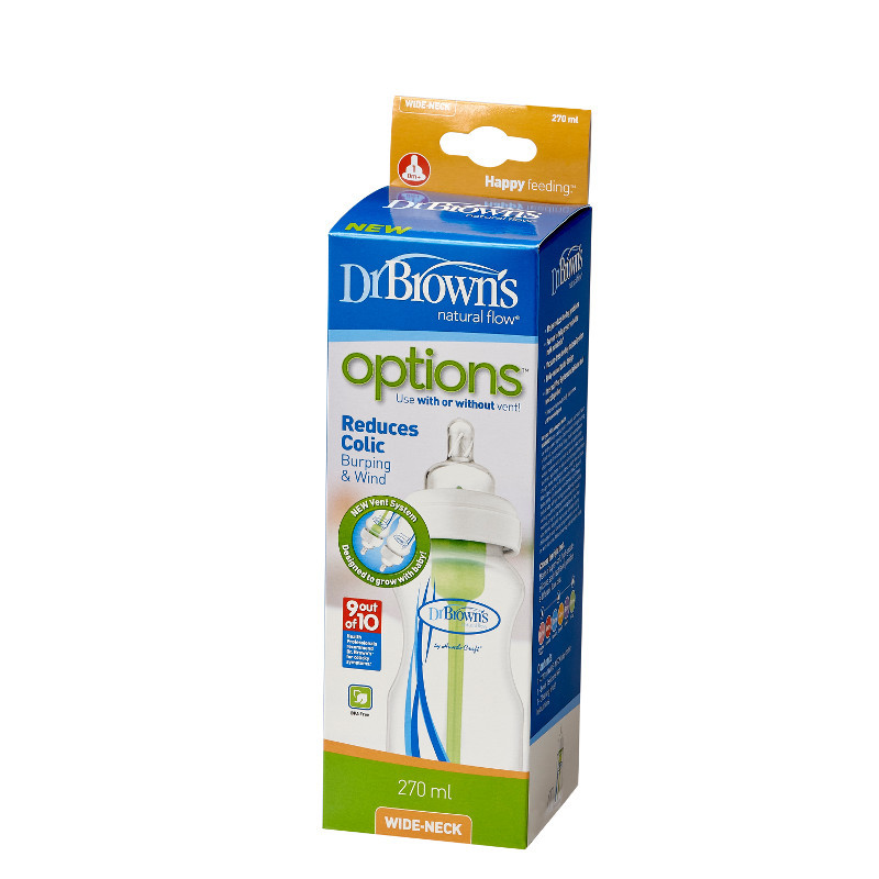 Dr Brown's 270ml Feeding Bottle with Level 1 Teat - Wide Neck - Single