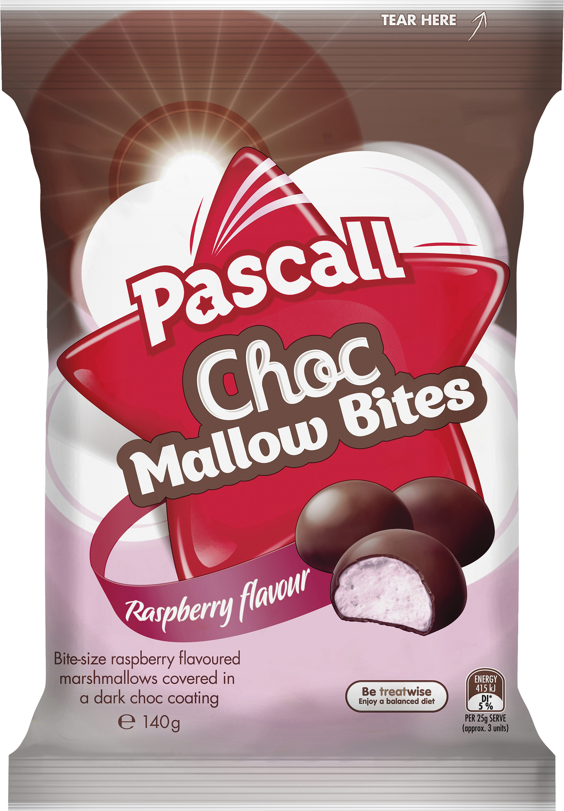 Pascall Choc Mallow Bites Raspberry 140g at Mighty Ape NZ