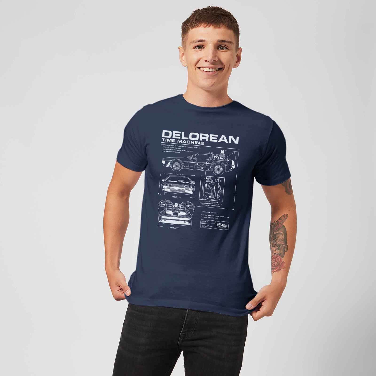 Back to the Future: DeLorean Schematic T-Shirt - Navy/X-Large