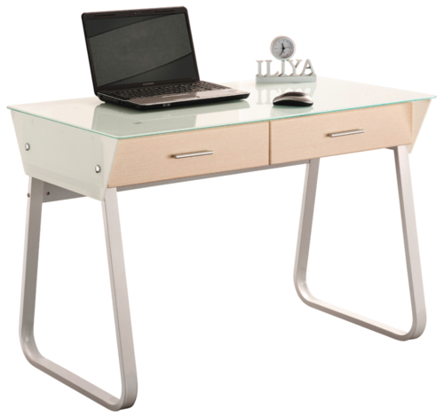 Croxley 2-Drawer Glass Top Computer Desk (White Frame) image