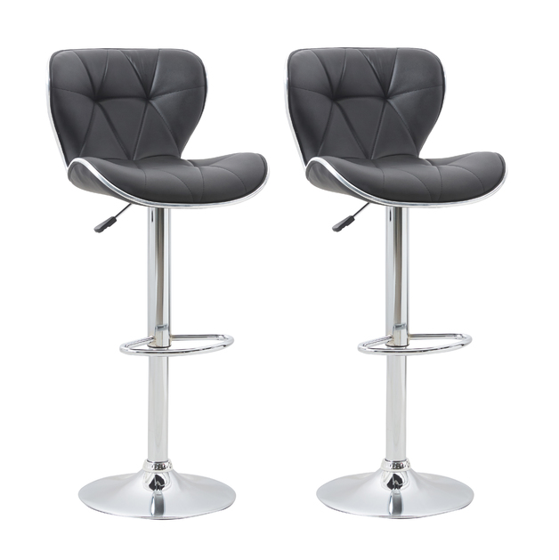 Adjustable Swivel High Back PU Leather Bar Stool (Pack of 2) - Black