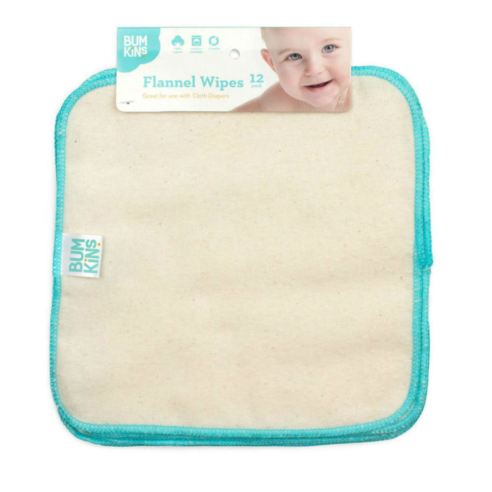 Bumkins: Reusable Baby Wipes - Natural/Aqua Trim (12Pk) image