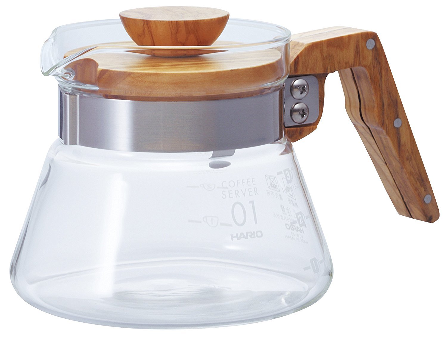 Hario: V60 Glass Coffee Server 02 - Olive Wood (400ml)