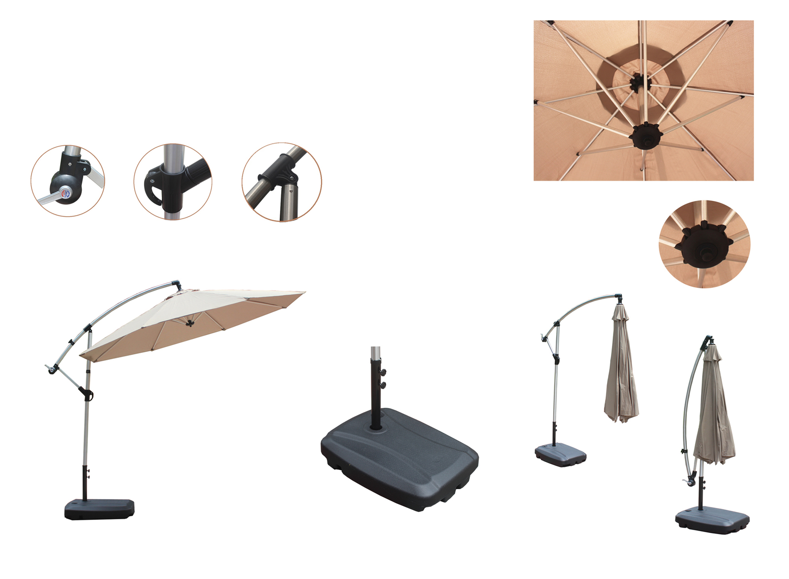 Beige Outdoor Aluminium Cantilever Umbrella with Crank Handle - 3M image
