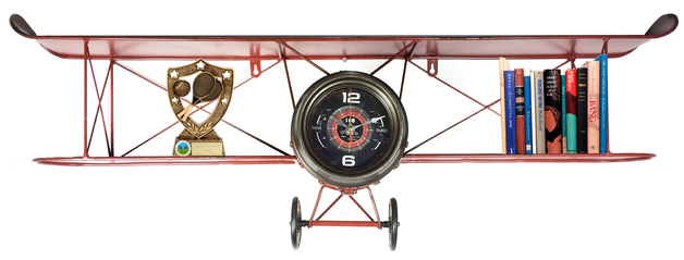 3-D Metal Plane Wall Clock & Shelf (Large)