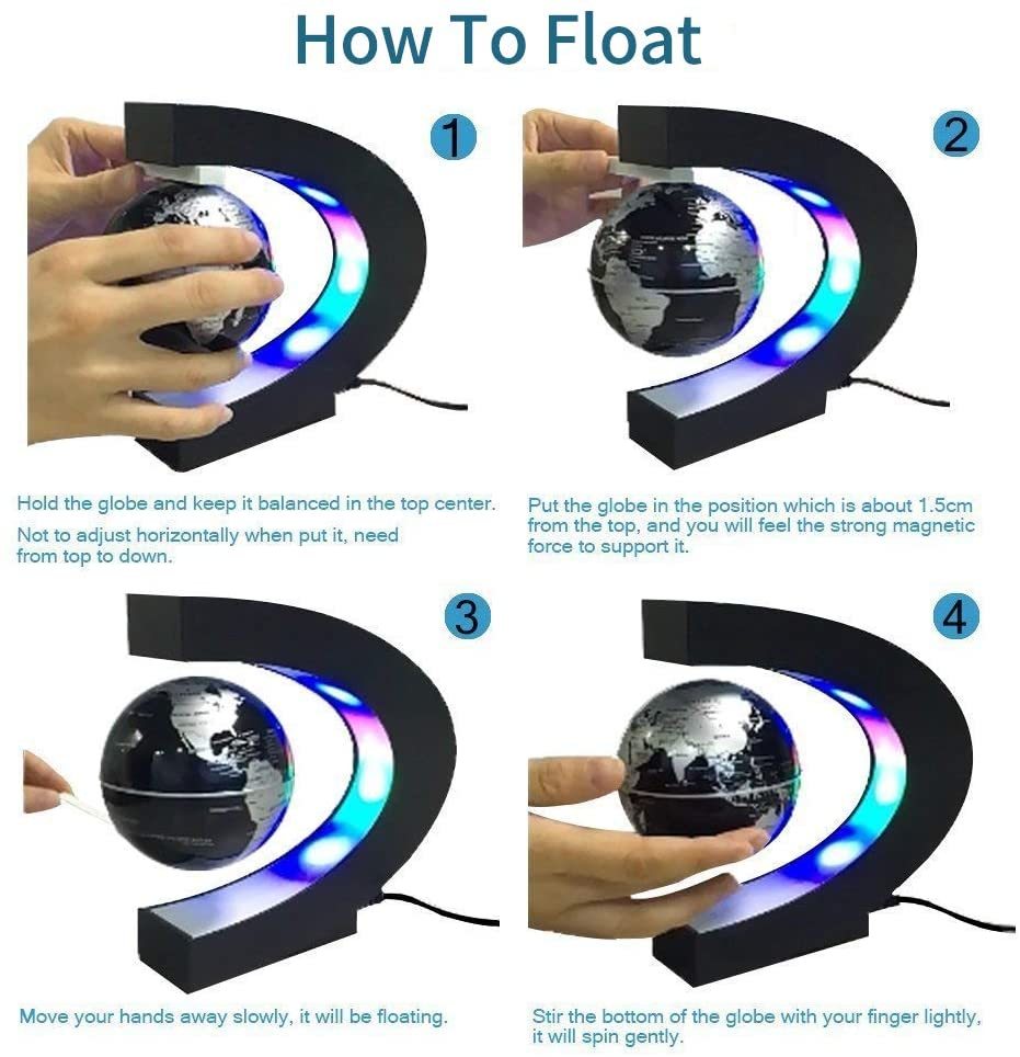 Ape Basics: Floating Globe with LED Lights C Shape Magnetic Levitation Floating Globe World Map for Desk Decoration image