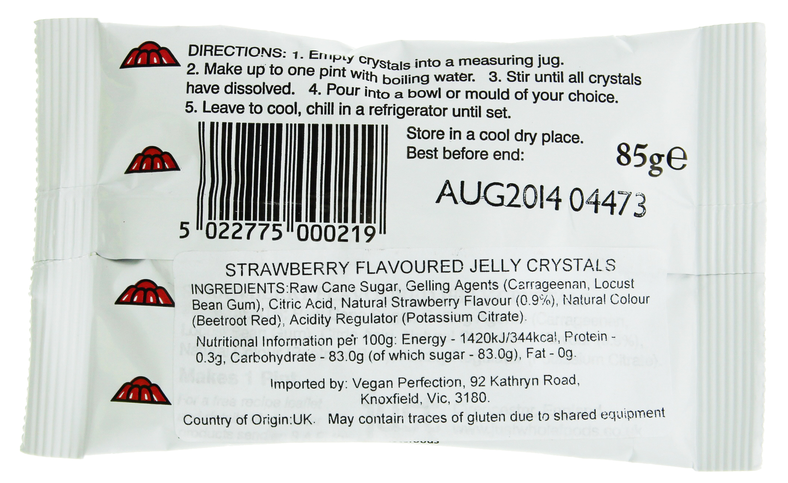 Vegan AllNatural Jelly Crystals Strawberry 85g at Mighty Ape NZ