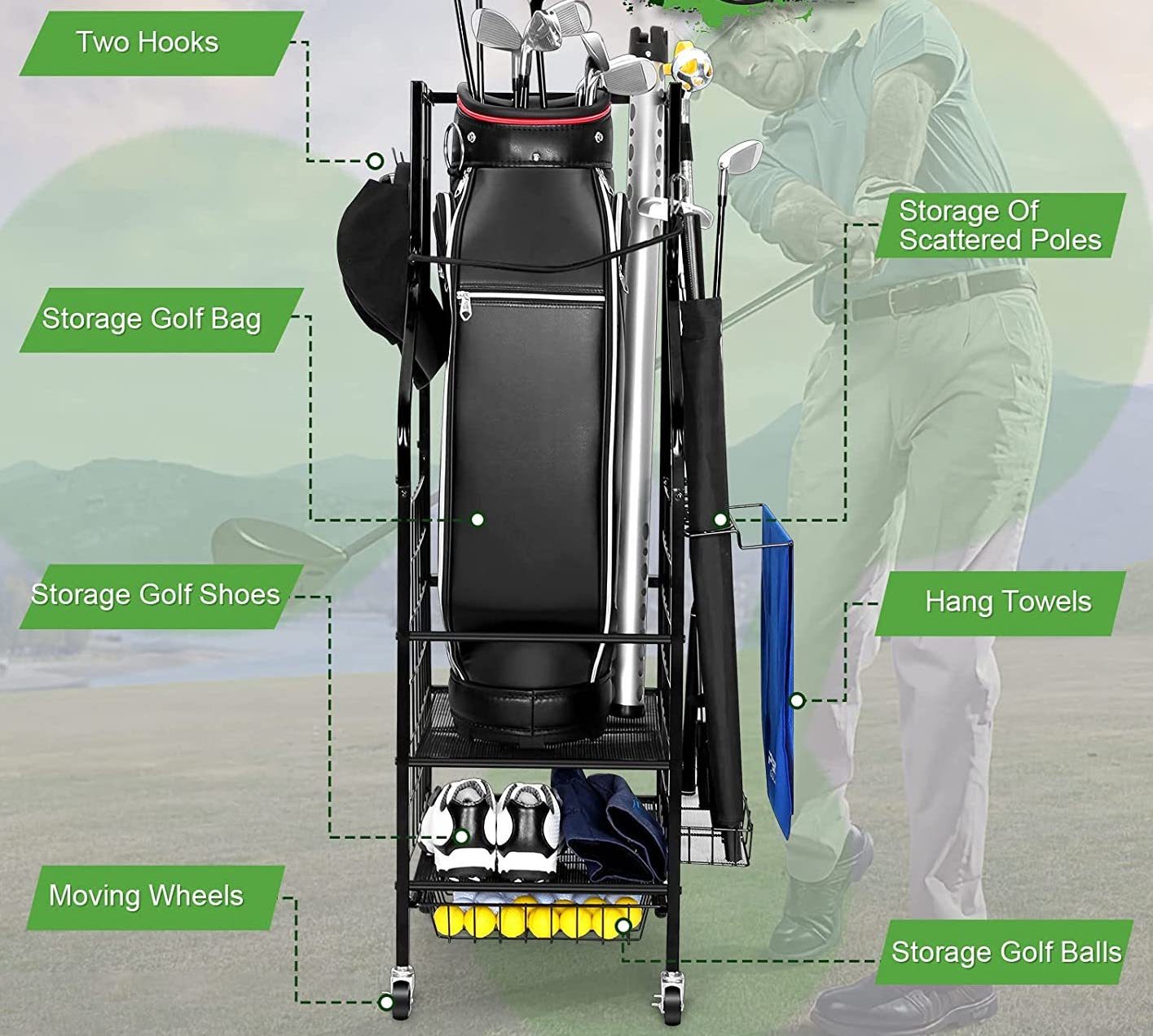 Buy Freestanding Golf Storage Rack Black at Mighty Ape NZ